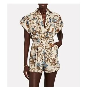 Zimmermann Aliane floral linen cargo jumpsuit size 0